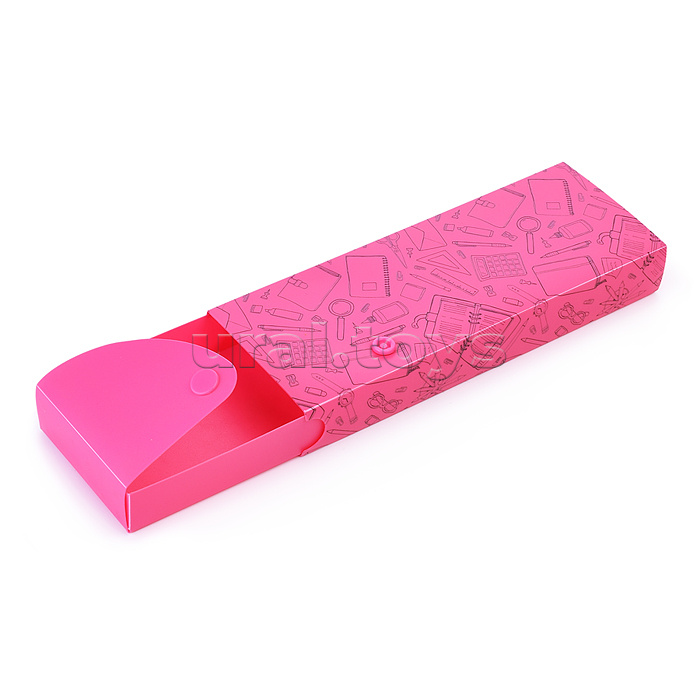 Пенал "School" 20x7,4x2,7 см, прямоугольный, выдвижной, на кнопке, пластик 600 мкм, фактура "песок" розовый с дизайном, в пластиковом пакете