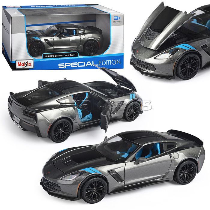 Машинка die-cast 2017 Corvette Grand Sport, 1:24, серебристая, открывающиеся двери Машинка die-cast 2017 Corvette Grand Sport, 1:24, серебристая, открывающиеся двери