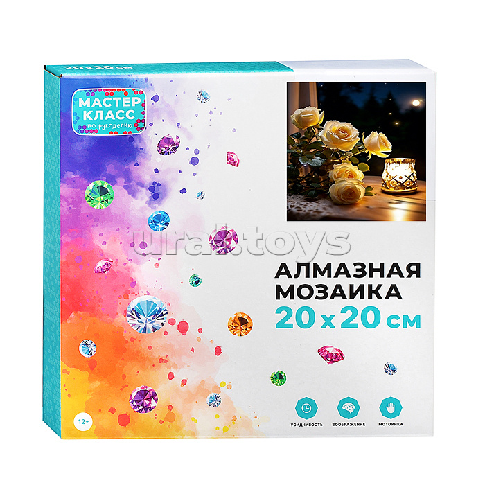 Мозаика алмазная "Розы на столе" (светится в темноте) 20*20 см.