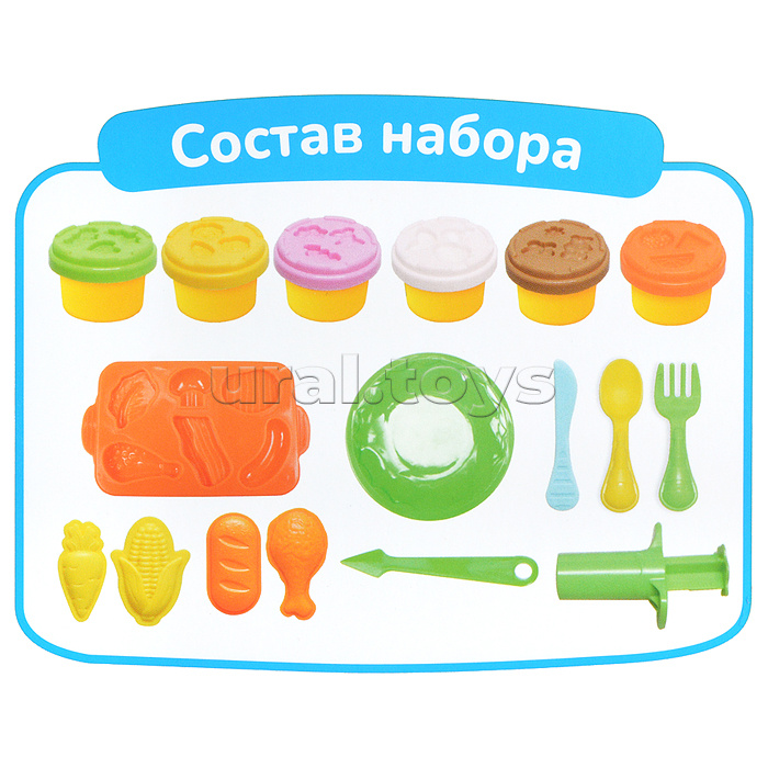 Масса для лепки набор Cafeteria set - Кафетерий, доп. пресс-формы,  11 аксессуаров, 6 баночек с тестом,  (6 x 28 г.)