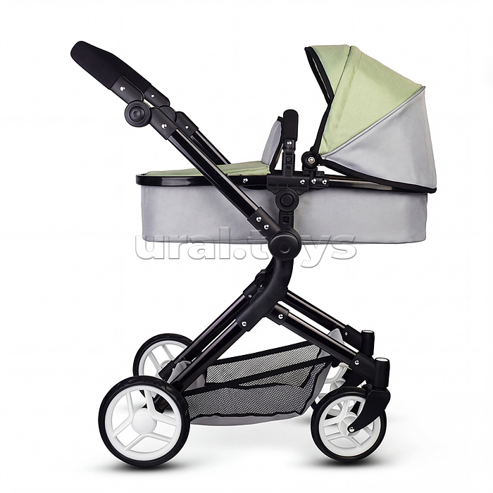 Коляская кукольная металлическая, прогулочная, с корзиной, серо-зеленая