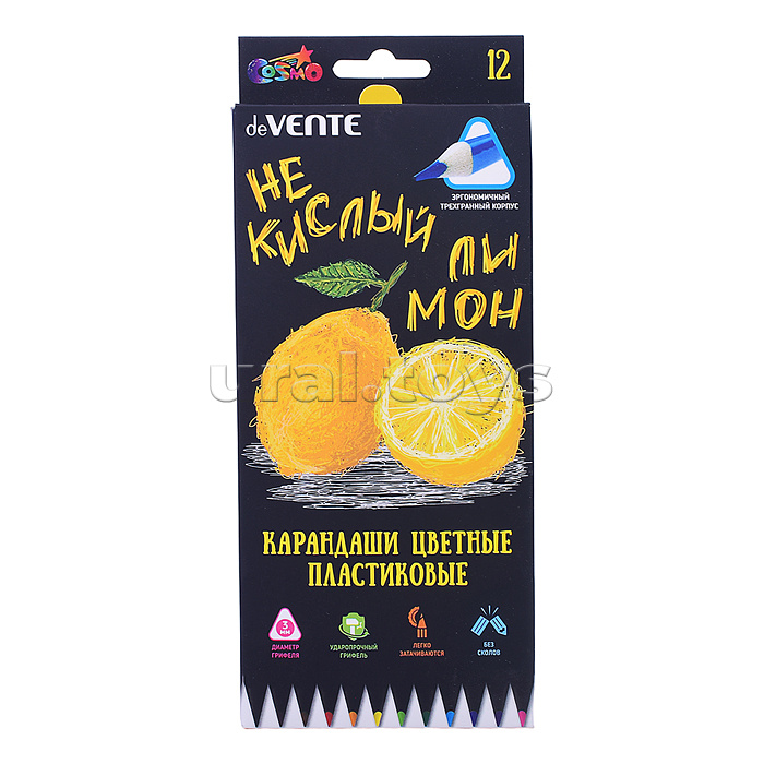 Карандаши цветные пластиковые "Juicy Black" 12 цв., 2М, диаметр грифеля 3 мм, трёхгранный