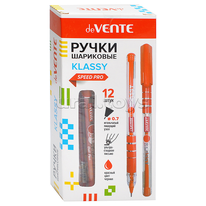 Ручка шариковая "Klassy" серия Speed Pro, d=0,7 мм, ультра гладкое письмо, чернила на масляной основе, игольчатый пишущий узел, красная