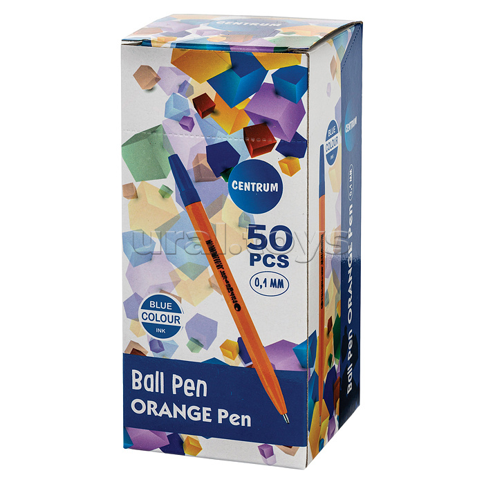 Ручка шариковая синяя "ORANGE" 1,0 мм. в прозрачном пластиковом корпусе с колпачком в цвет чернил
