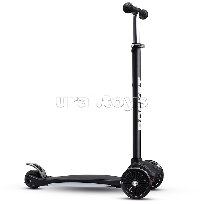 Самокат 3-х колесный ROCKET,колеса PU со светом, ABEC 7, черный