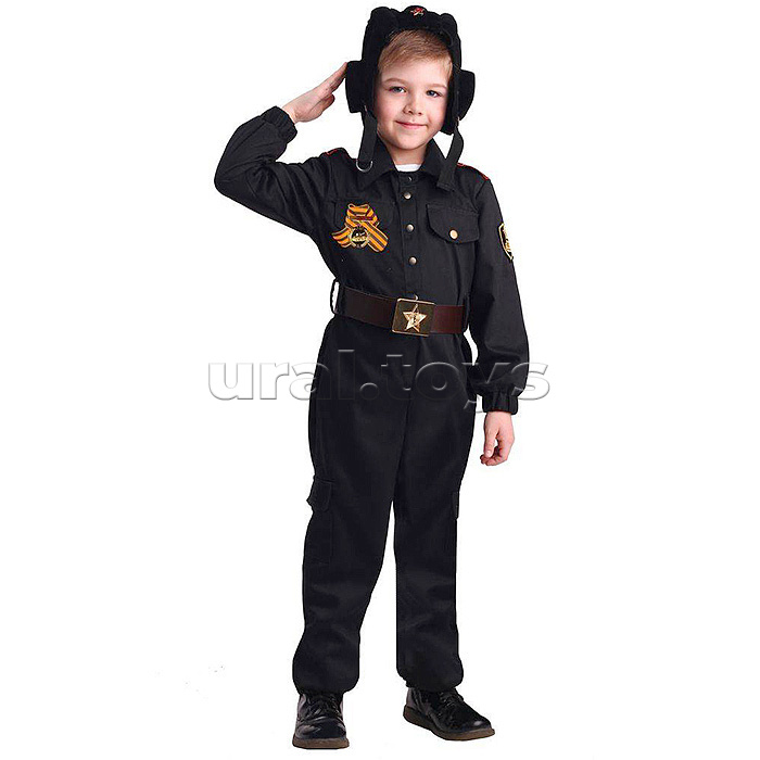 2077 к-19-32 Карнавальный костюм "Военный Танкист" (рубашка, брюки, ремень, шлемофон, орден) размер 122-64