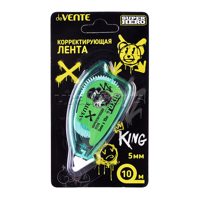 Корректирующая лента "SuperHero" 5 ммx10 м, полупрозрачный зеленый корпус Корректирующая лента "SuperHero" 5 ммx10 м, полупрозрачный зеленый корпус