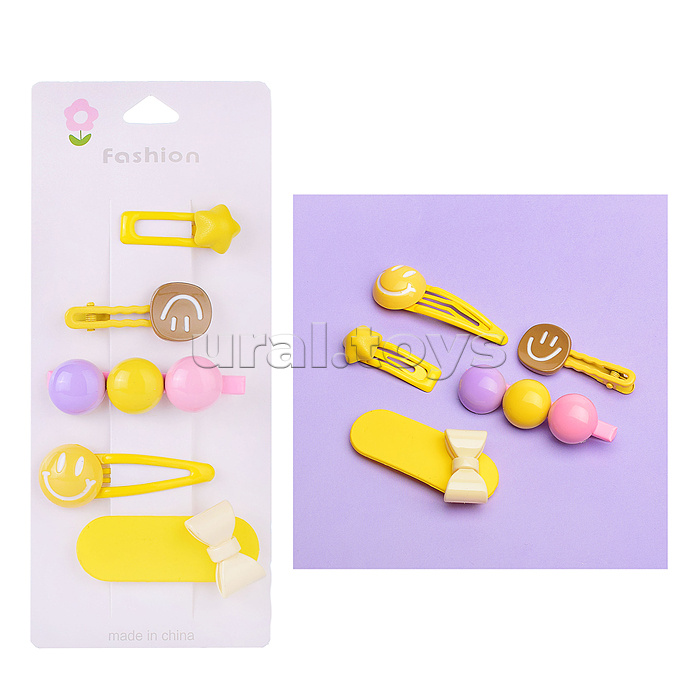 Набор заколок для волос "Смайлики" в пакете