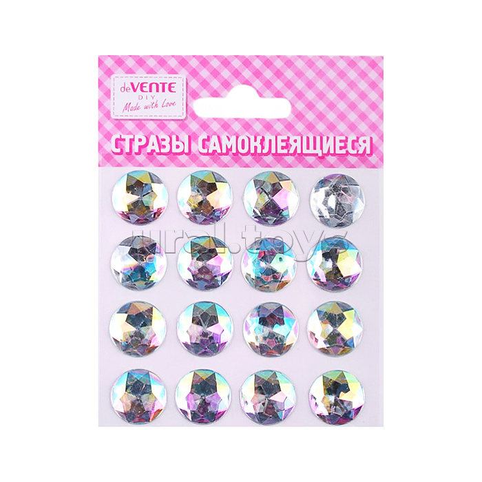 Стразы акриловые самоклеящиеся "DIY Diamonds" 16 шт, круглые, переливающиеся, диаметр 20 мм, в пластиковом пакете с блистерным подвесом