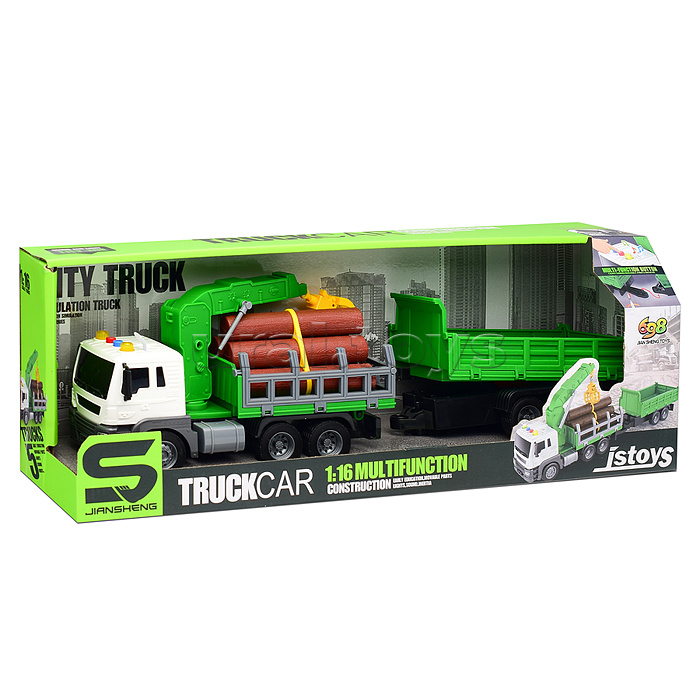 Машина "Лесовоз" с прицепом, на батарейках, в коробке