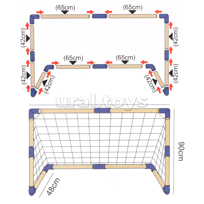 Ворота футбольные с мячом и насосом, в коробке