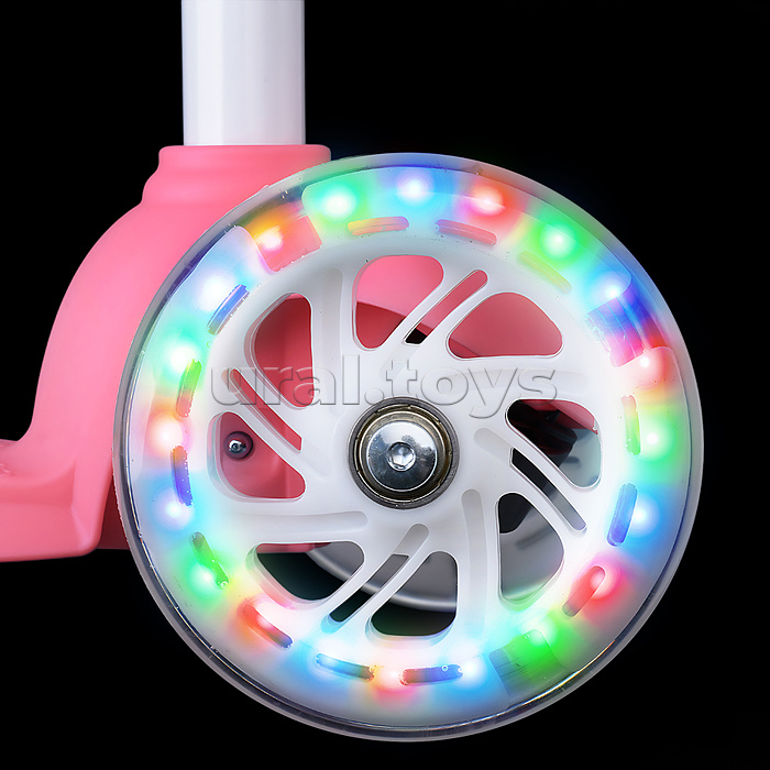 Самокат трёхколёсный ROCKET колёса световые PU, цвет розовый