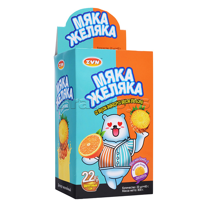 Десерт желейный ароматизированный "Мяка Желяка" со вкусом апельсина и ананаса 40г*20шт
