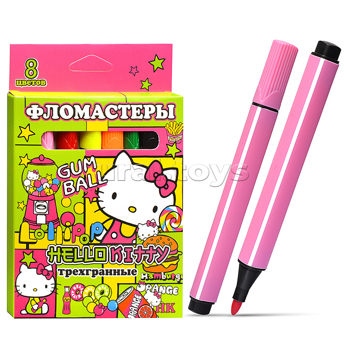 Фломастеры Hello Kitty 8 цветов, треугольные, в картонной упаковке с европодвесом
