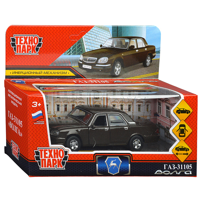 Машина металл ГАЗ -31105 "Волга" 12 см, (откр дв, багаж, коричневый) инерц., в коробке