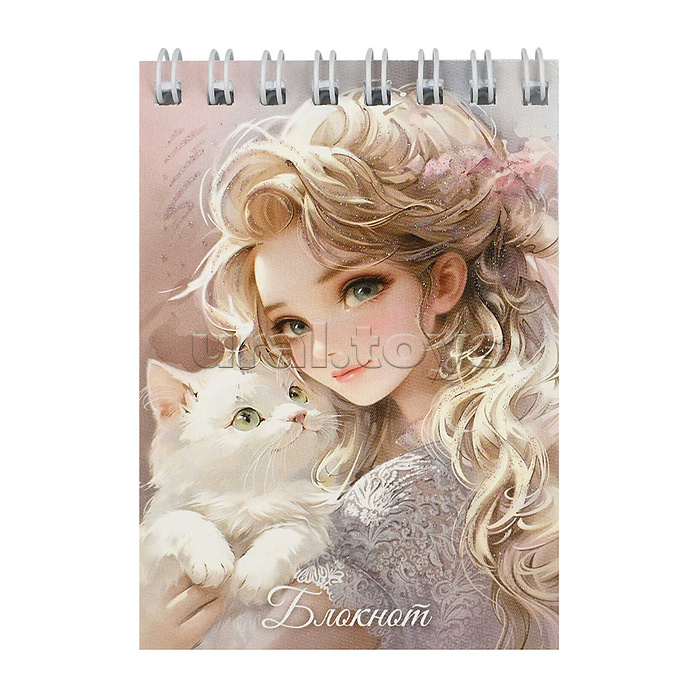 Блокнот 40л, А7 "Блондинка с котом" 60 г/м², клетка, гребень по кор стороне Блокнот 40л, А7 "Блондинка с котом" 60 г/м², клетка, гребень по кор стороне