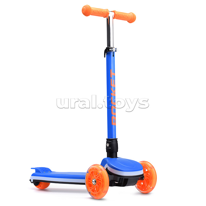 Самокат трёхколёсный ROCKET колёса световые PU, цвет синий
