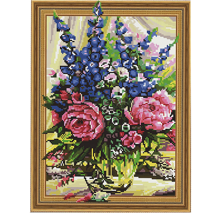 Алмазная мозаика 3D с нанесенной рамкой 40х50 "Пионы с колокольчиками" (24 цвета)