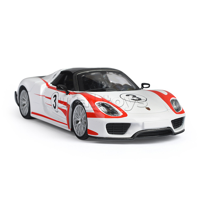 Гоночная машинка die-cast Porsche 918 Weissach, 1:24, белая, открывающиеся двери