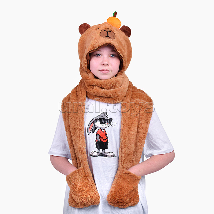 Шапка карнавальная "Капибара" с апельсинкой 43*40 см.