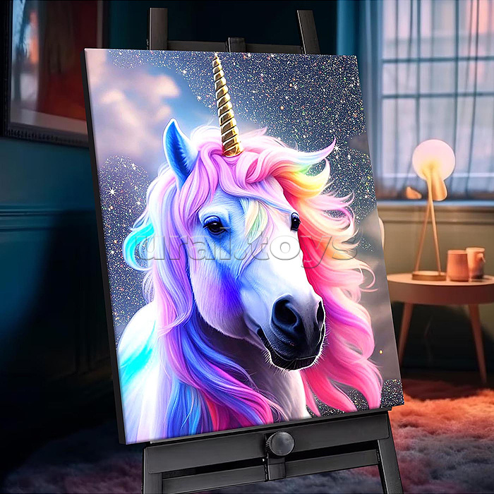 Картина по номерам 40х50 "Единорог" с кристаллами из хрусталя (29 цветов)