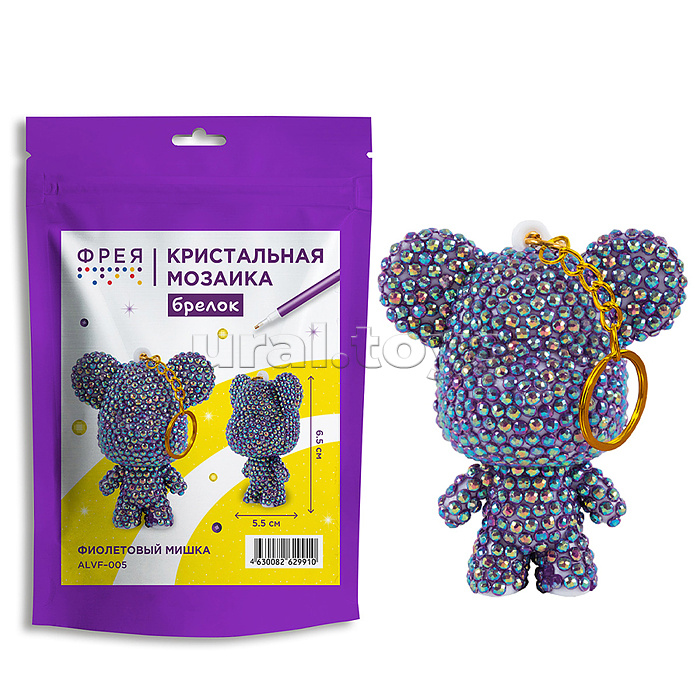 Кристальная (алмазная) мозаика брелок 5.5х6.5 "Фиолетовый мишка"
