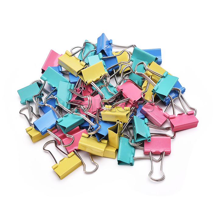 Зажимы для бумаг 15 мм 50 шт., пластиковая коробка, цветные