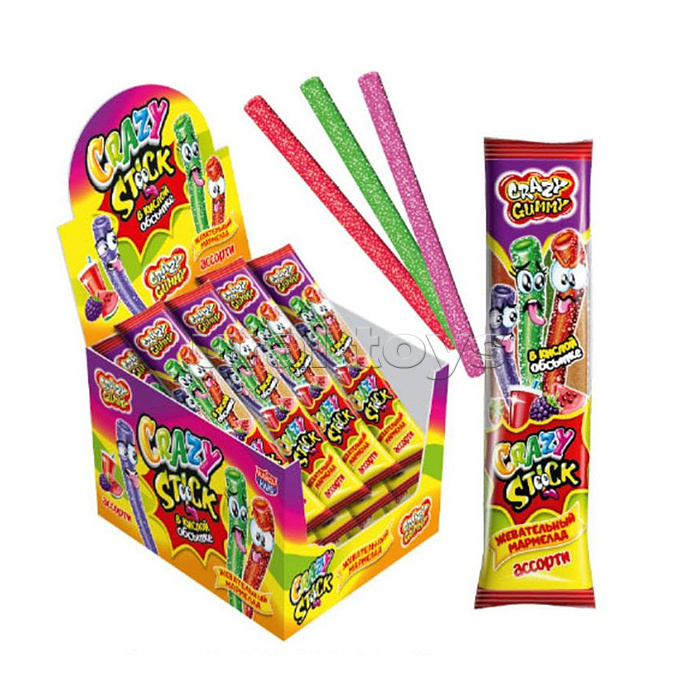 Жевательный мармелад в кислой обсыпке «CRAZY GUMMY. CRAZY STICK» ассорти 20гр*24шт