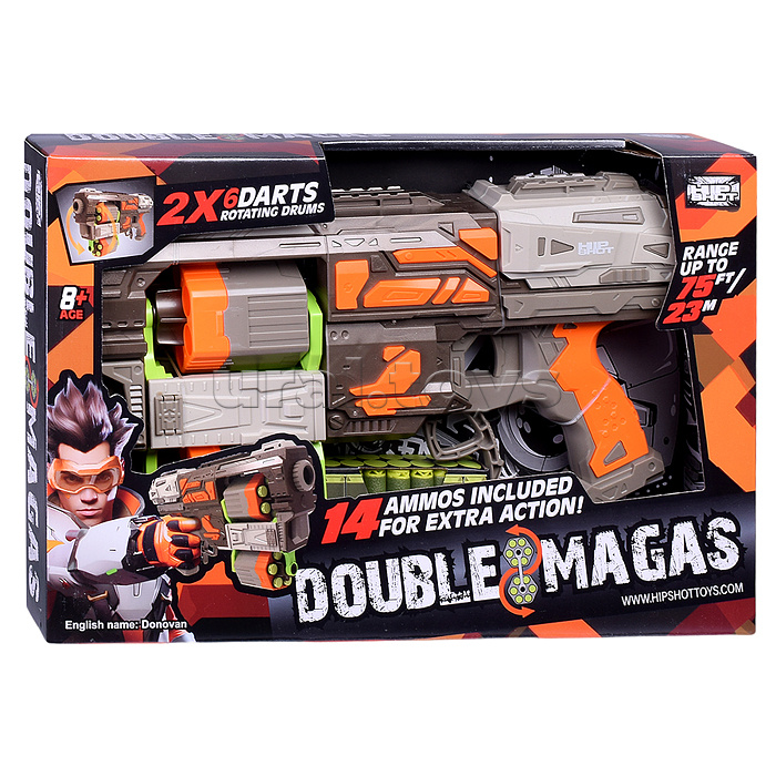 Бластер "Double magas" с мягкими пулями, в коробке