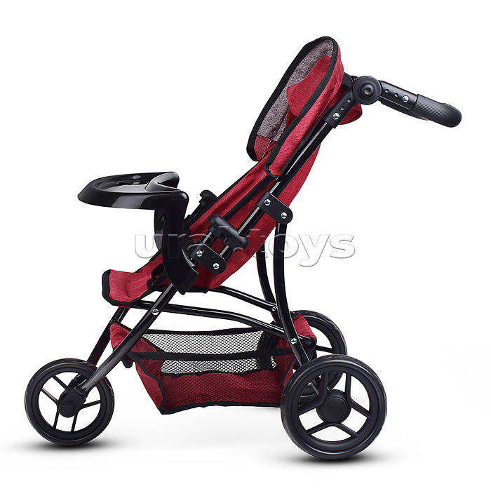 Коляска для кукол 3-колесная, металлическая, прогулочная, с тентом, с корзиной,цвет бордовый