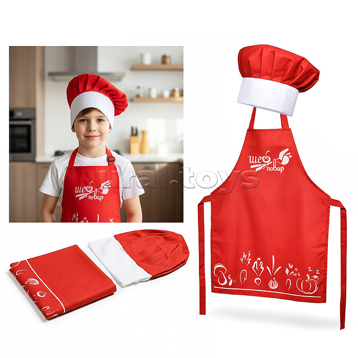 Набор "Шеф-повар" (фартук, колпак) красный
