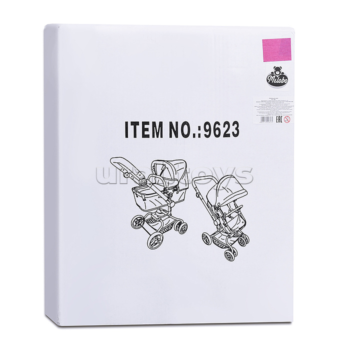 Коляска - трансформер для кукол, металлическая, регулируемая ручка, с корзиной, цвет серо-розовый