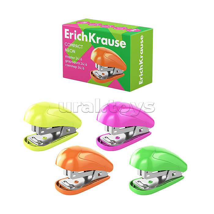 Мини-степлер №24/6, 26/6  Compact Neon до 20 листов, ассорти