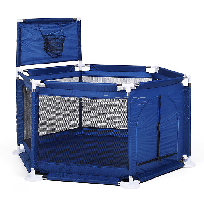 Манеж детский шестигранный с баскетбольным кольцом (113*130*65) цвет синий