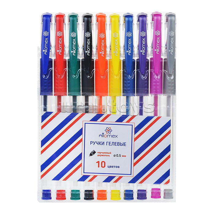 Набор ручек гелевых "Attomex" 10 стандартных цветов, d=0,5 мм, прозрачный корпус с металлическим наконечником и каучуковым держателем, сменный стержень, в пластиковом блистере Набор ручек гелевых "Attomex" 10 стандартных цветов, d=0,5 мм, прозрачный корпус с металлическим наконечником и каучуковым держателем, сменный стержень, в пластиковом блистере