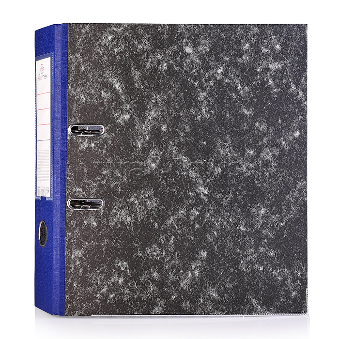 Папка с арочным механизмом "Attomex" A4 75 мм мраморная картонная разобранная, корешок из PVC, наварной карман с этикеткой, металлическая окантовка, запечатка форзаца, запечатка форзаца, синяя