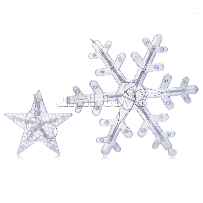 Электрогирлянда-занавес светодиодная "Снежинки", теплый