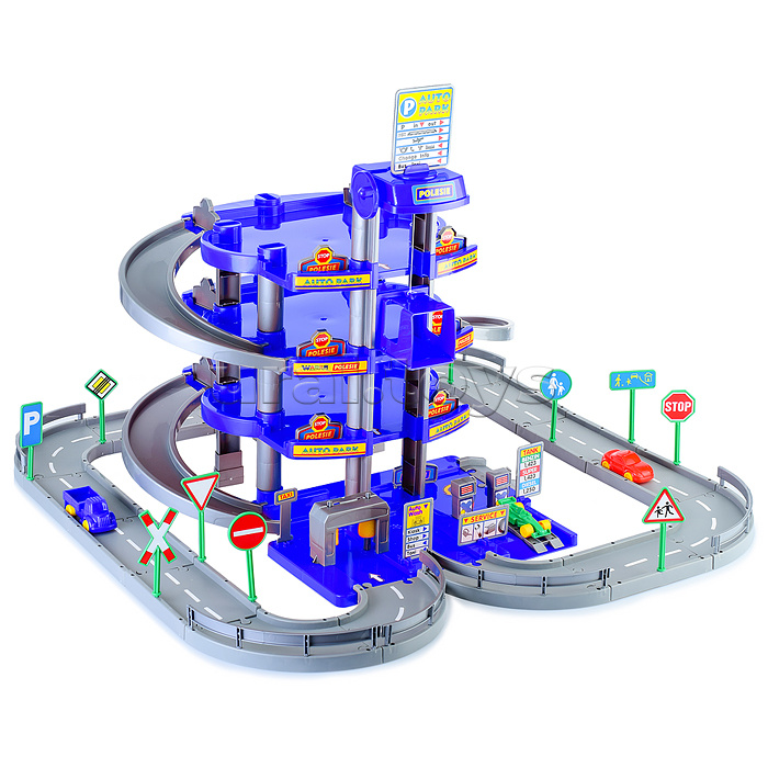 Паркинг 4-уровневый с дорогой и автомобилями, синий (в коробке)