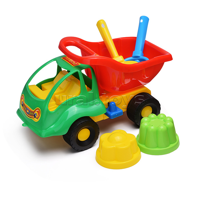 Набор №58: "Муравей", автомобиль-самосвал + совок №2, грабельки №2, 2 формочки