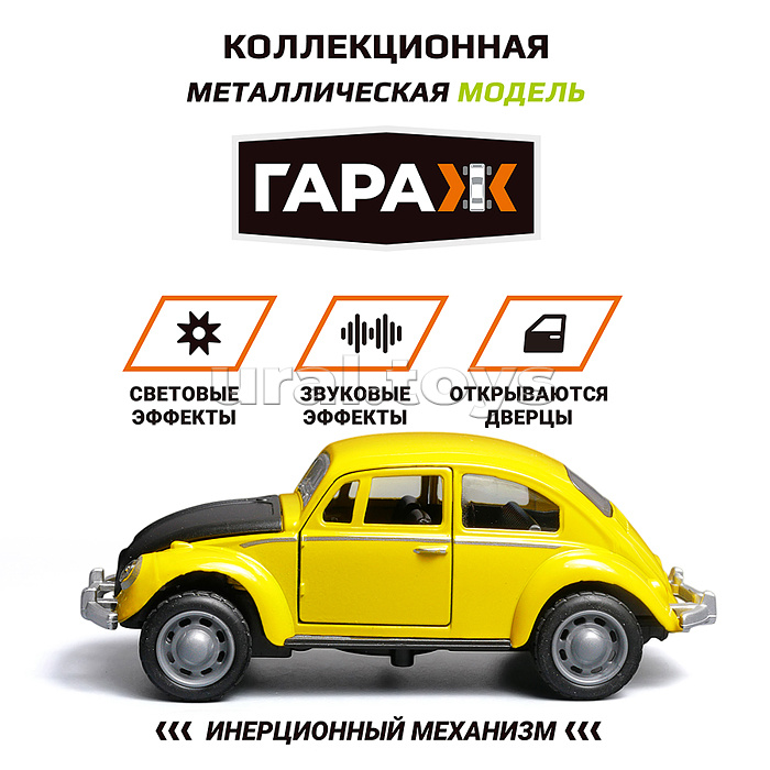 Машина "Классика времени" 1:36 (свет, звук, откр двери, металл) в коробке (цвет желтый)