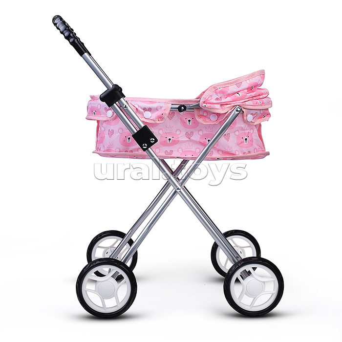 Коляская кукольная прогулочная, металлическая, складная, принт мишки