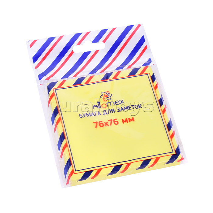 Клейкая бумага для заметок "Attomex" 76x76 мм, 100 листов, офсет 60 г/м², желтая