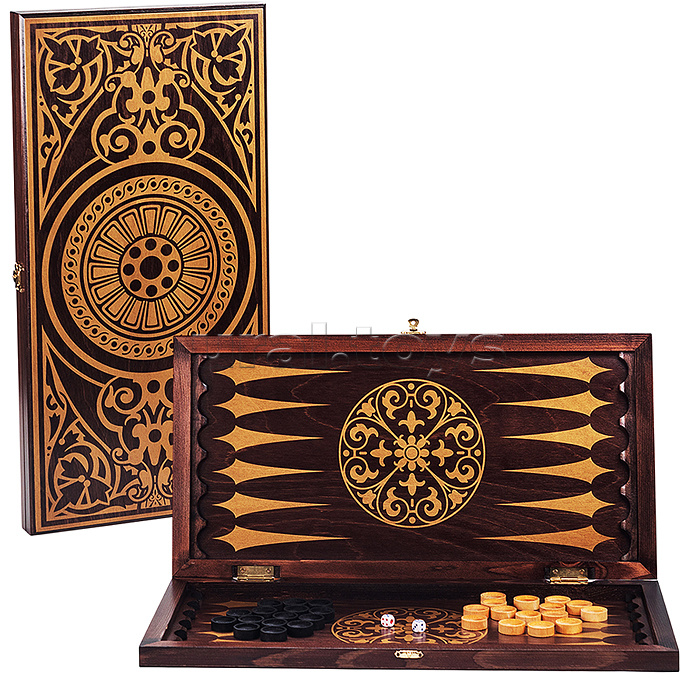 Нарды средние венге, рисунок золото "Круговой орнамент" (480*240*40)