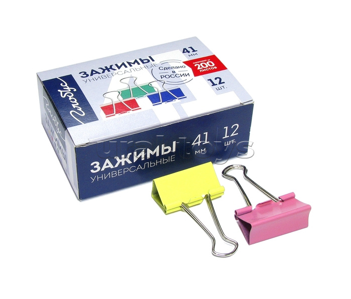 Зажимы для бумаг 41 мм 12 шт., цветные