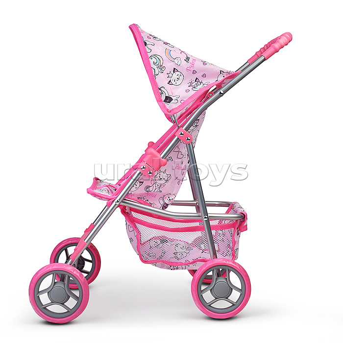 Коляская кукольная прогулочная, металлическая, с корзиной и козырьком