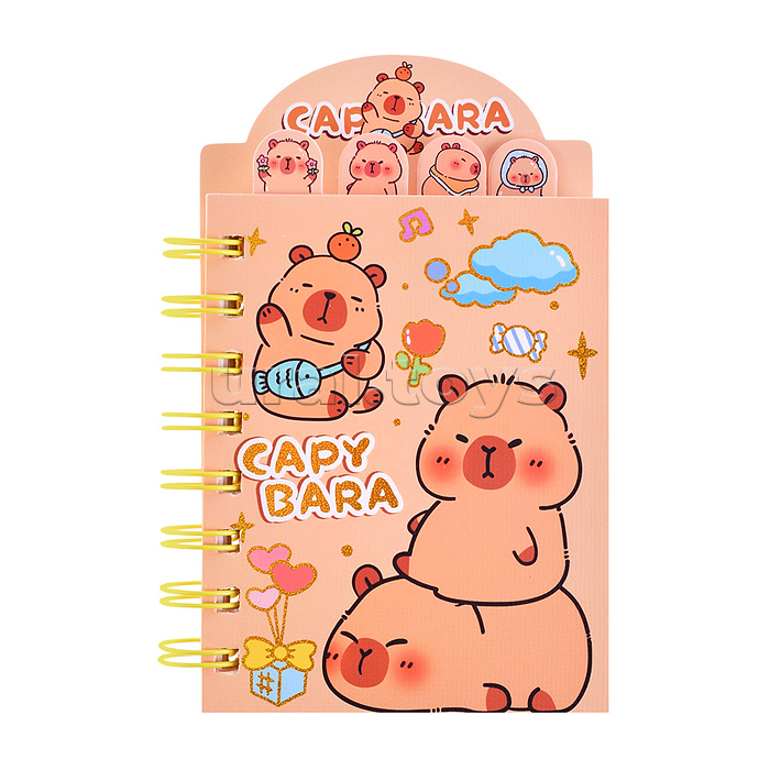 Блокнот на евроспирали "Капибара" 8,7х14,5 см, 80 л., линованный внутренний блок, с разделителями, плотность бумаги 75г/м2, 4 дизайна в ассортименте, ОПП-упаковка