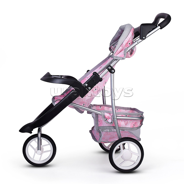 Коляская кукольная металлическая, 3-х колесная, с корзиной, козырьком и столиком