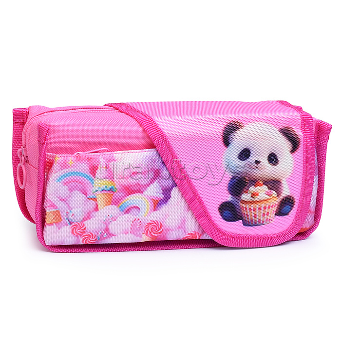 Пенал "Sweet Panda" 21x9x5,5 см, износостойкий полиэстер с водоотталкивающей пропиткой, отделение на молнии, прямоугольный для 45 предметов, наружный карман на молнии, ассиметричная створка на липучке, полноцветная печать