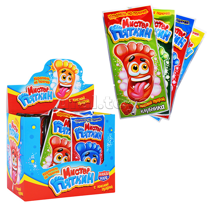 Карамель на палочке с кислой пудрой "Мистер Пяткин" ассорти 11гр*48шт