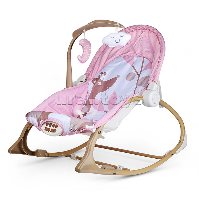 Шезлонг детский "Жирафик" розовый, музыка, вибрация, в коробке